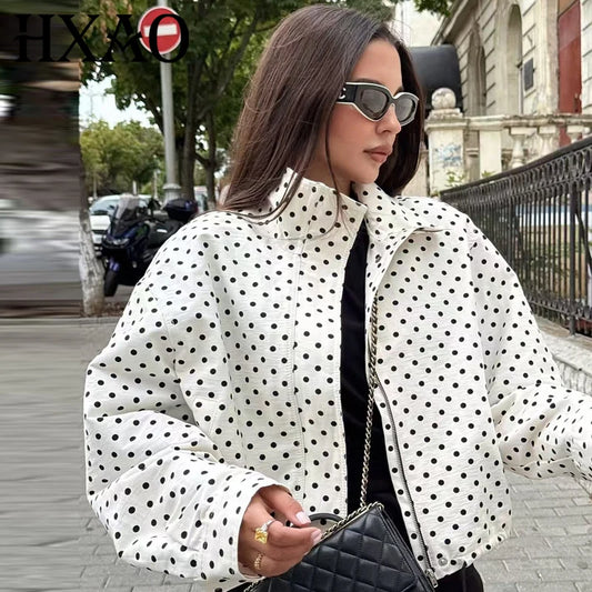 Retro Polka Dot Cropped Bomber Jacket – Belléra™ Aesthetic Zip-Up Aviator Coat 🇬🇧✨