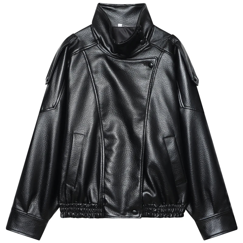Vintage Faux Leather Bomber Jacket – Belléra™ Oversized Biker Crop Coat 🇬🇧✨