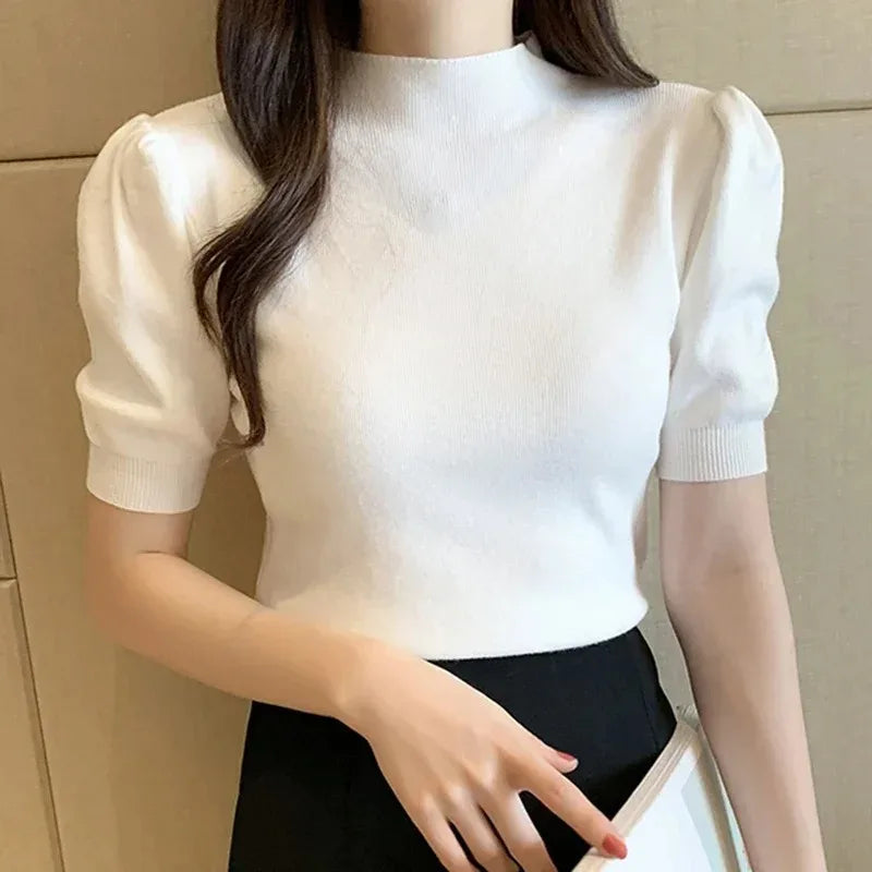 ⚡ Bellera Half Turtleneck Knitted Puff Blouse ☁️
