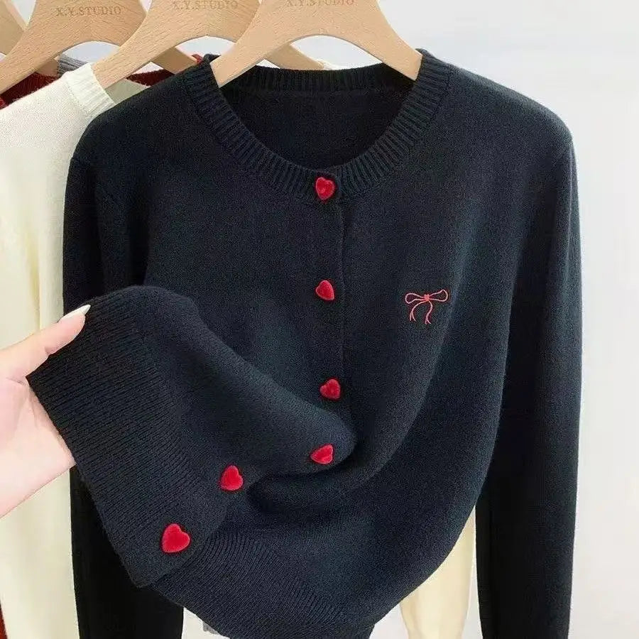 🎀 Bellera™ Knitted Cardigan with Bow Embroidery & Heart Buttons 💖