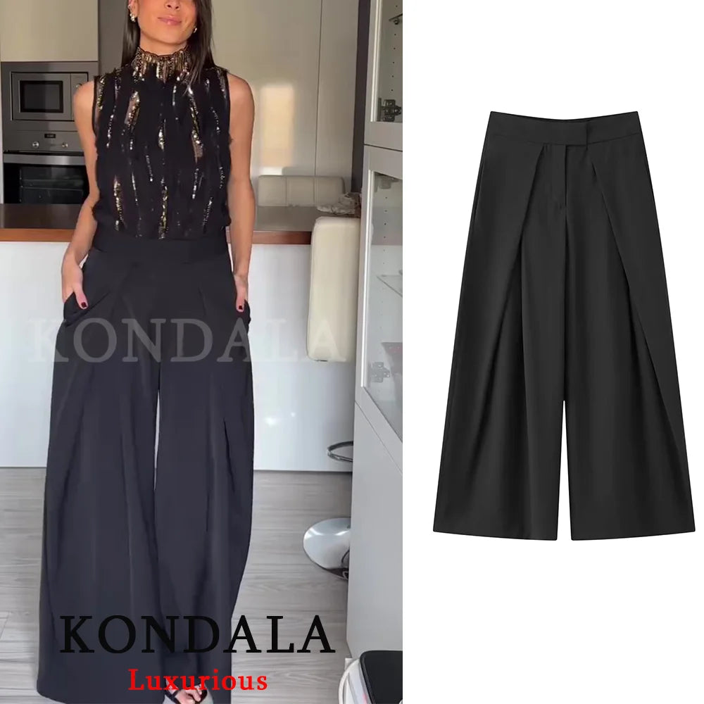Premium Pleated Wide-Leg Trousers - High-Waisted Casual Chic Pants ✨