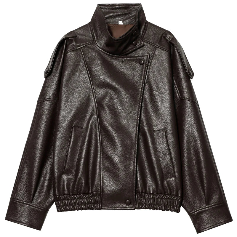 Vintage Faux Leather Bomber Jacket – Belléra™ Oversized Biker Crop Coat 🇬🇧✨