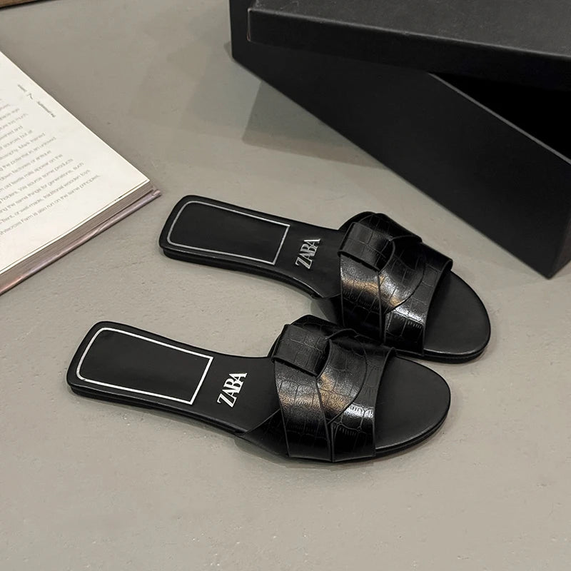 Premium Designer Criss-Cross Leather Slides - Flat Chic Summer Sandals ✨