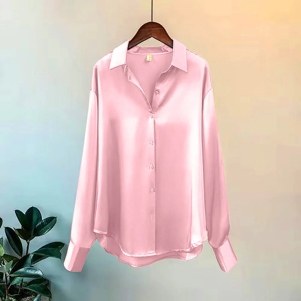 Luxury Silk-Satin Button-Down Shirt – Belléra™ Elegant High-Street Office Blouse 🇬🇧✨