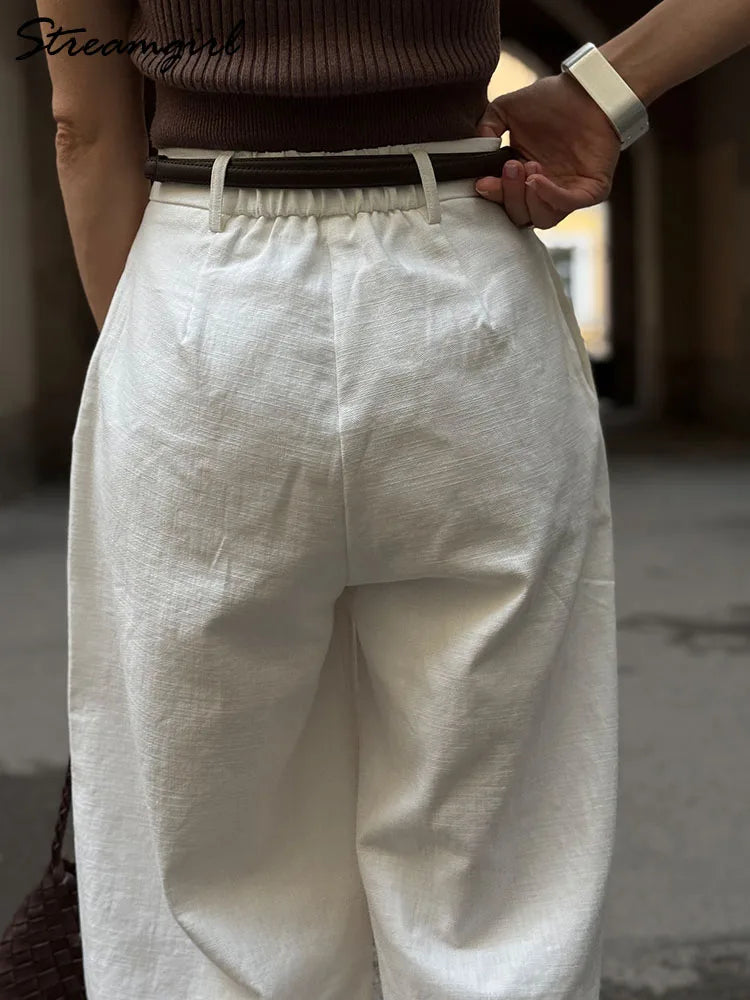 Premium Cotton Linen Wide-Leg Trousers - High-Waisted Summer Pants ✨