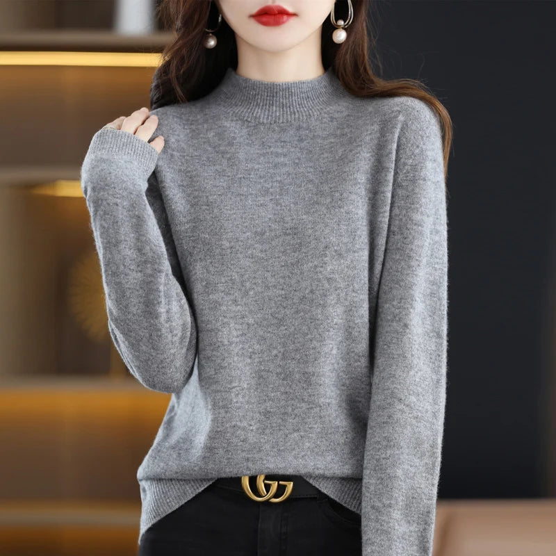 Belléra 100% Merino Wool Cashmere Knit Sweater | Mock Neck Pull