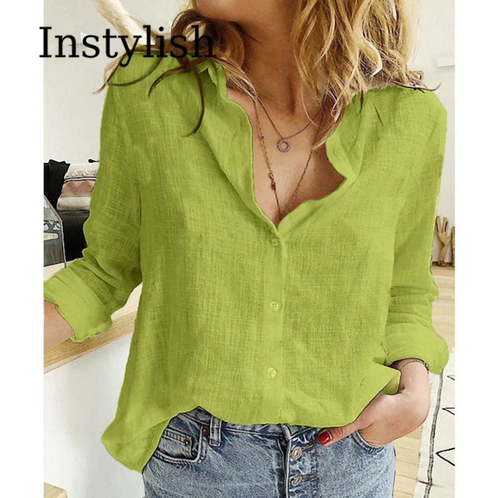 Premium Cotton Linen Button-Down Shirt – Belléra™ Casual Loose Fit Blouse 🇬🇧✨