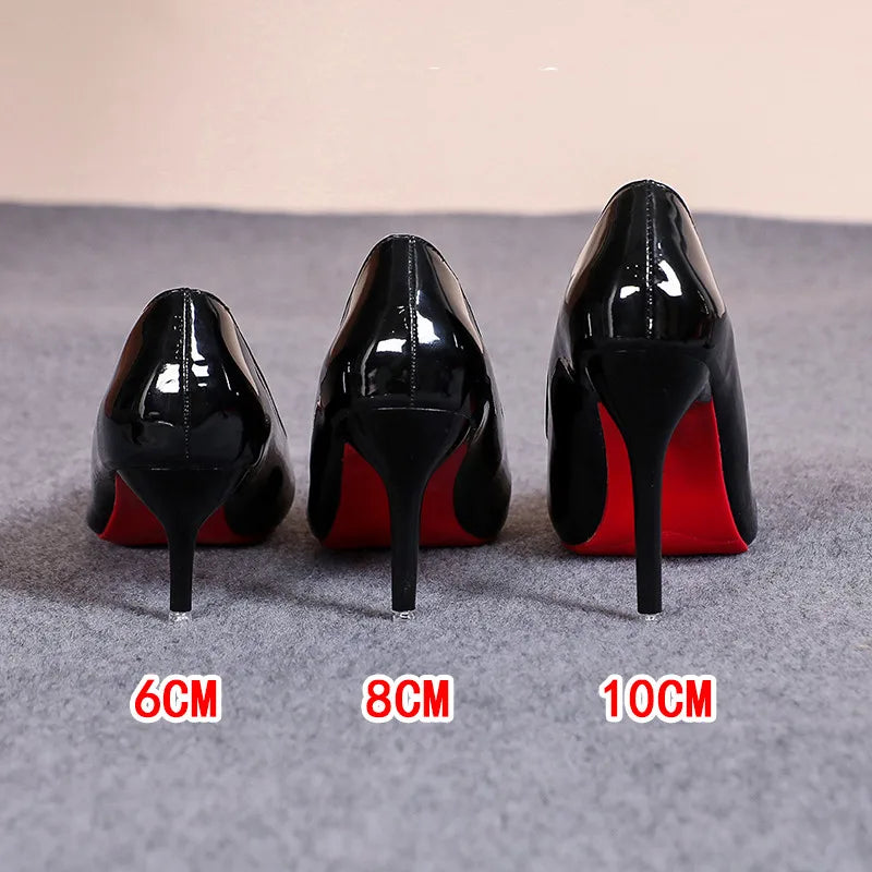 Premium Red Sole Pointed-Toe Stilettos - Classic Patent Leather High Heels ✨