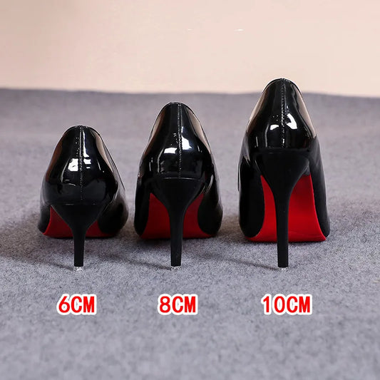 Premium Red Sole Pointed-Toe Stilettos - Classic Patent Leather High Heels ✨