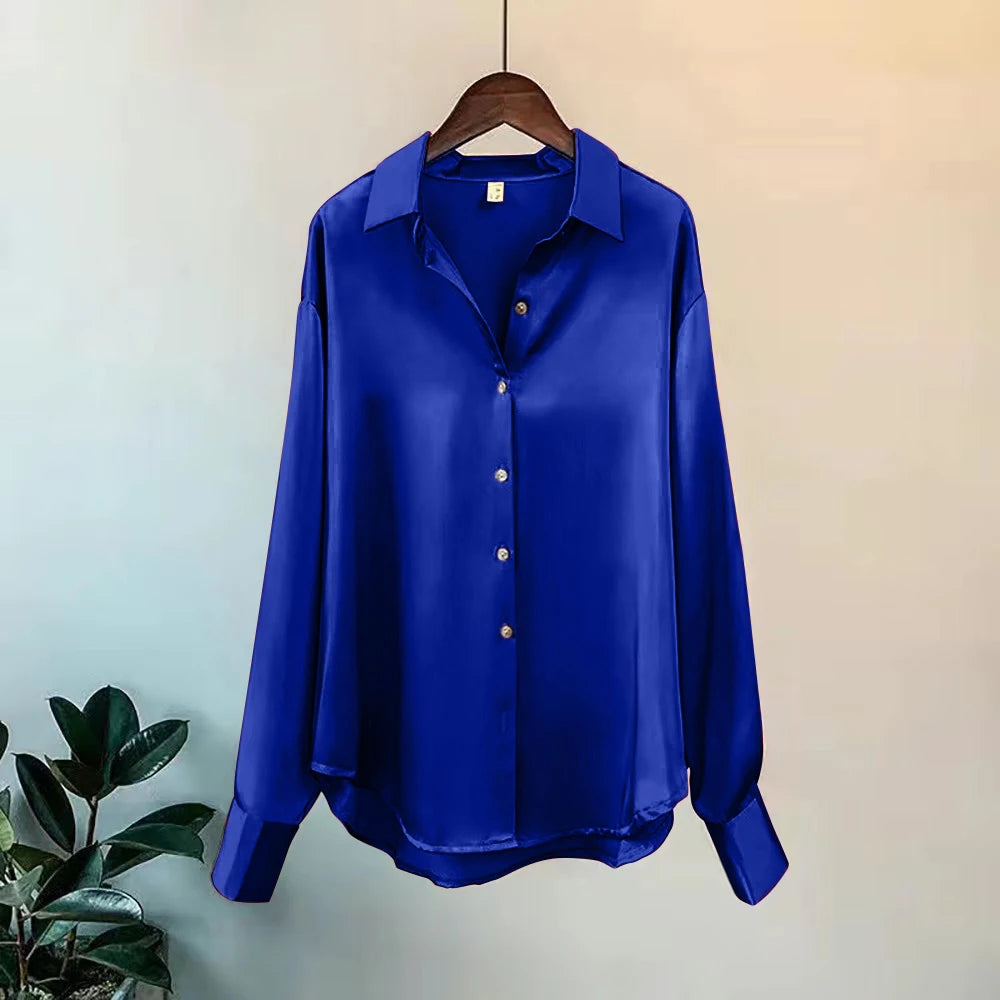 Luxury Silk-Satin Button-Down Shirt – Belléra™ Elegant High-Street Office Blouse 🇬🇧✨