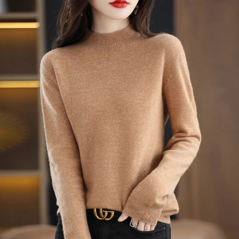 Belléra 100% Merino Wool Cashmere Knit Sweater | Mock Neck Pull