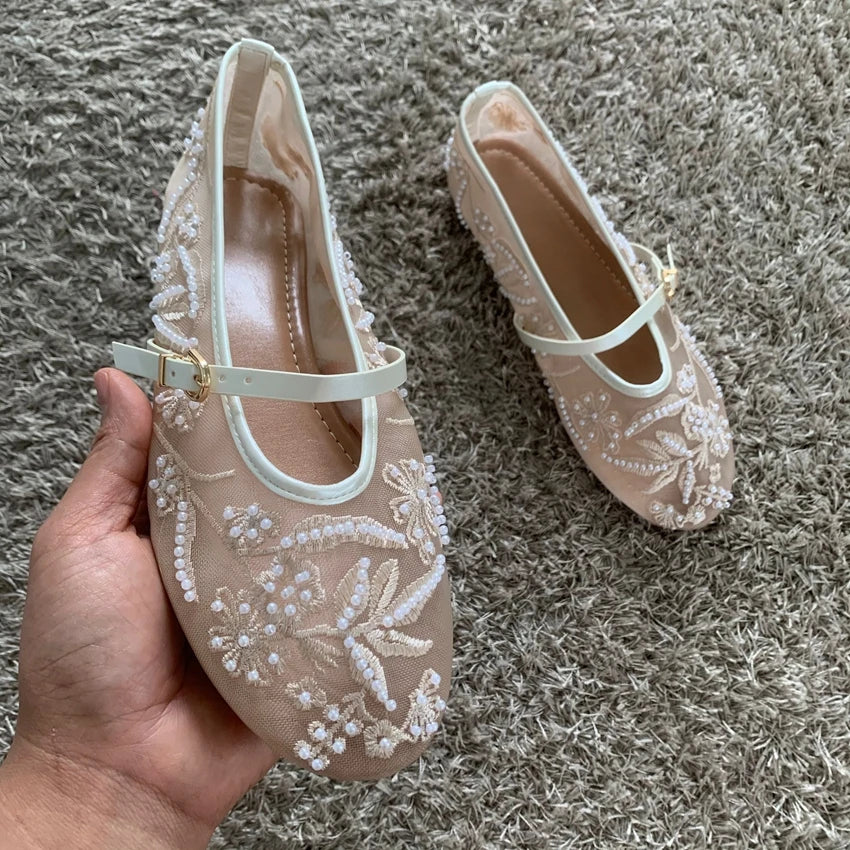 Premium Mesh Embroidered Mary Jane Ballet Flats - Breathable Comfort Ballet Shoes ✨