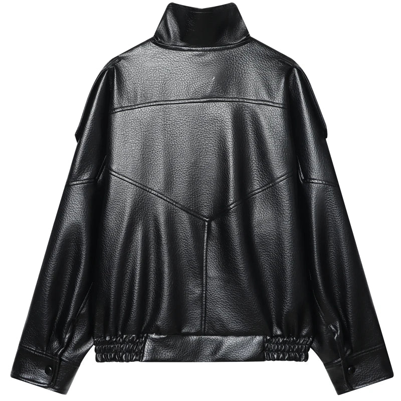 Vintage Faux Leather Bomber Jacket – Belléra™ Oversized Biker Crop Coat 🇬🇧✨