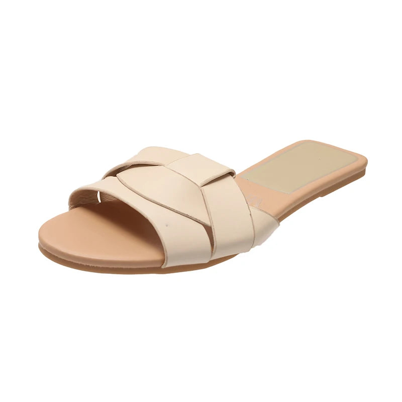 Premium Designer Criss-Cross Leather Slides - Flat Chic Summer Sandals ✨