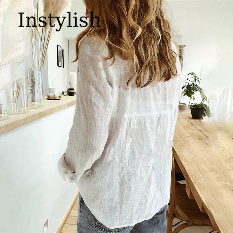 Premium Cotton Linen Button-Down Shirt – Belléra™ Casual Loose Fit Blouse 🇬🇧✨