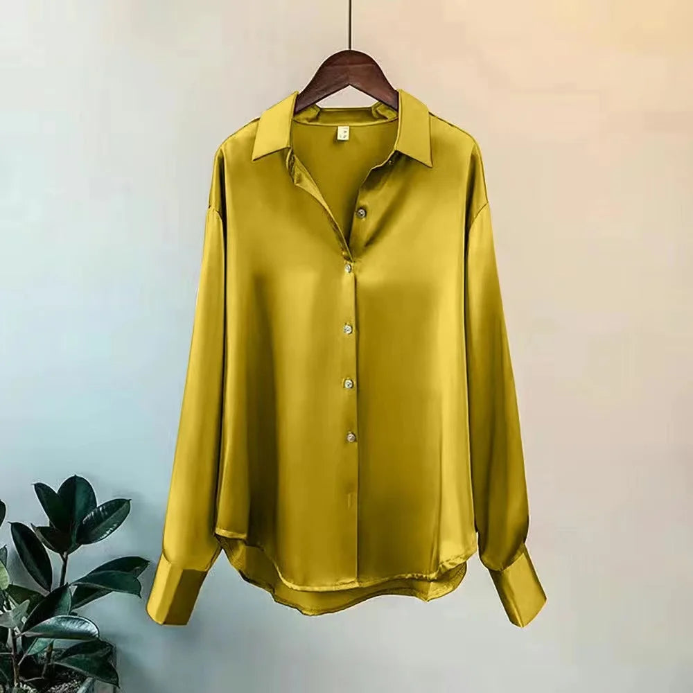 Luxury Silk-Satin Button-Down Shirt – Belléra™ Elegant High-Street Office Blouse 🇬🇧✨