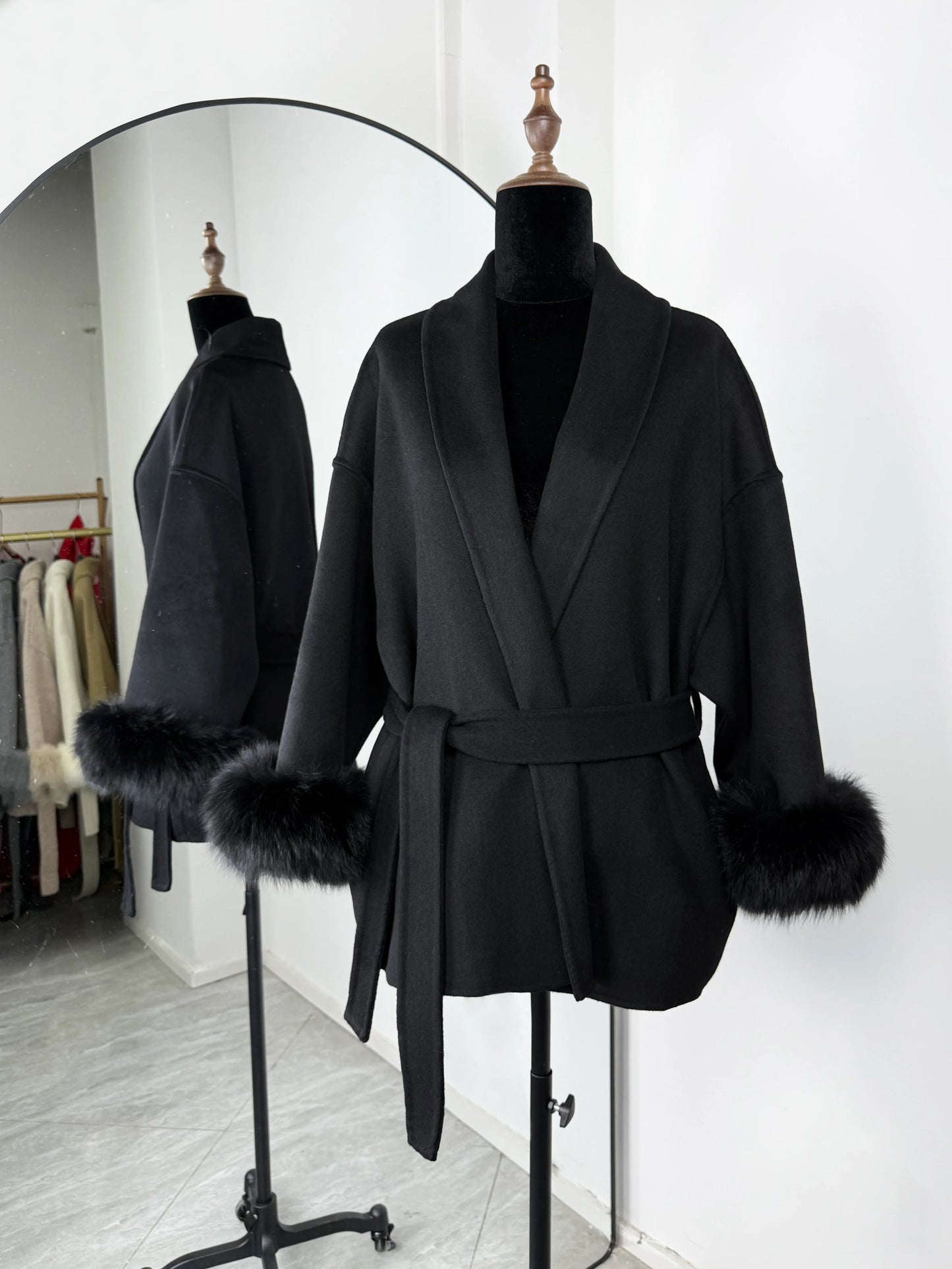 Luxury Faux Fur Trim Wool Coat – Belléra™ Elegant Tie-Waist Winter Cardigan 🇬🇧✨