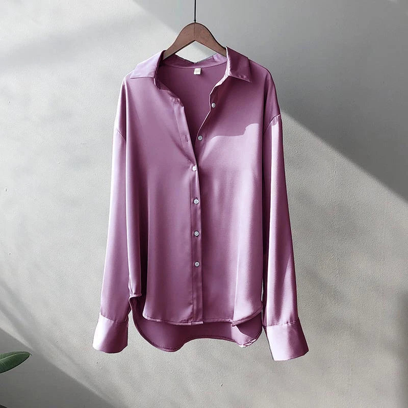 Luxury Silk-Satin Button-Down Shirt – Belléra™ Elegant High-Street Office Blouse 🇬🇧✨