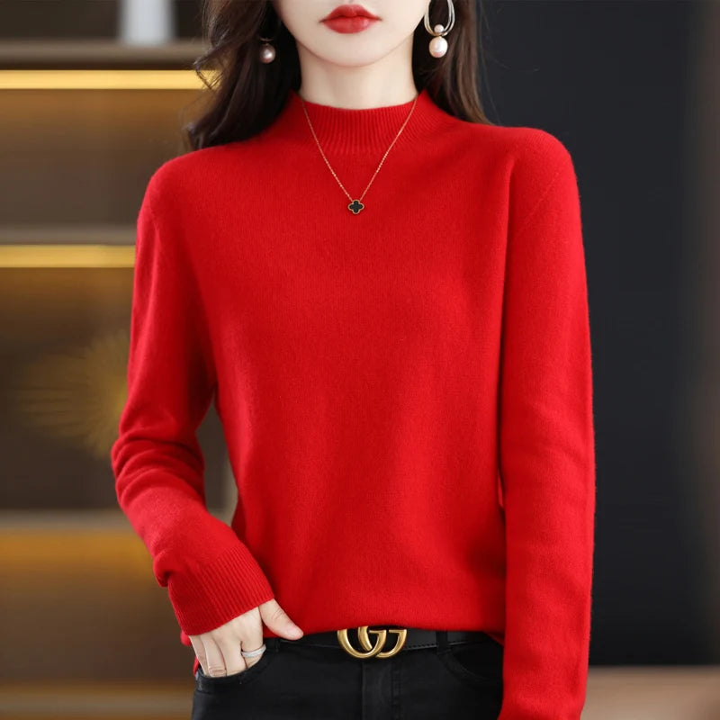 Belléra 100% Merino Wool Cashmere Knit Sweater | Mock Neck Pull