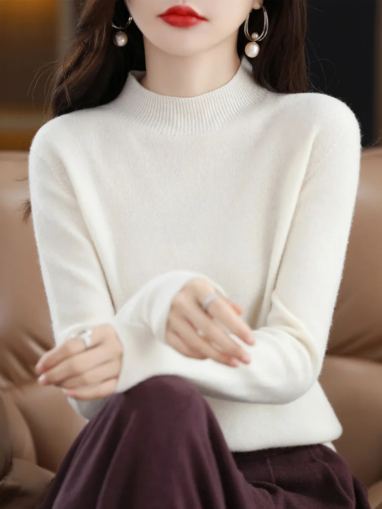 Belléra 100% Merino Wool Cashmere Knit Sweater | Mock Neck Pull
