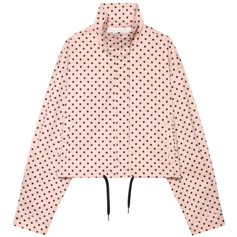 Retro Polka Dot Cropped Bomber Jacket – Belléra™ Aesthetic Zip-Up Aviator Coat 🇬🇧✨