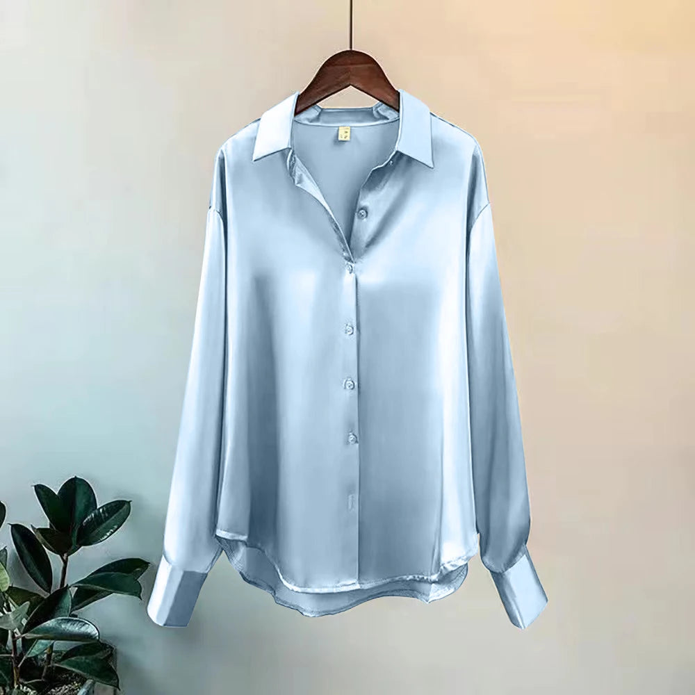 Luxury Silk-Satin Button-Down Shirt – Belléra™ Elegant High-Street Office Blouse 🇬🇧✨