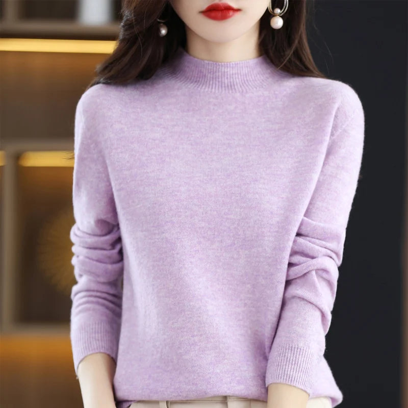 Belléra 100% Merino Wool Cashmere Knit Sweater | Mock Neck Pull
