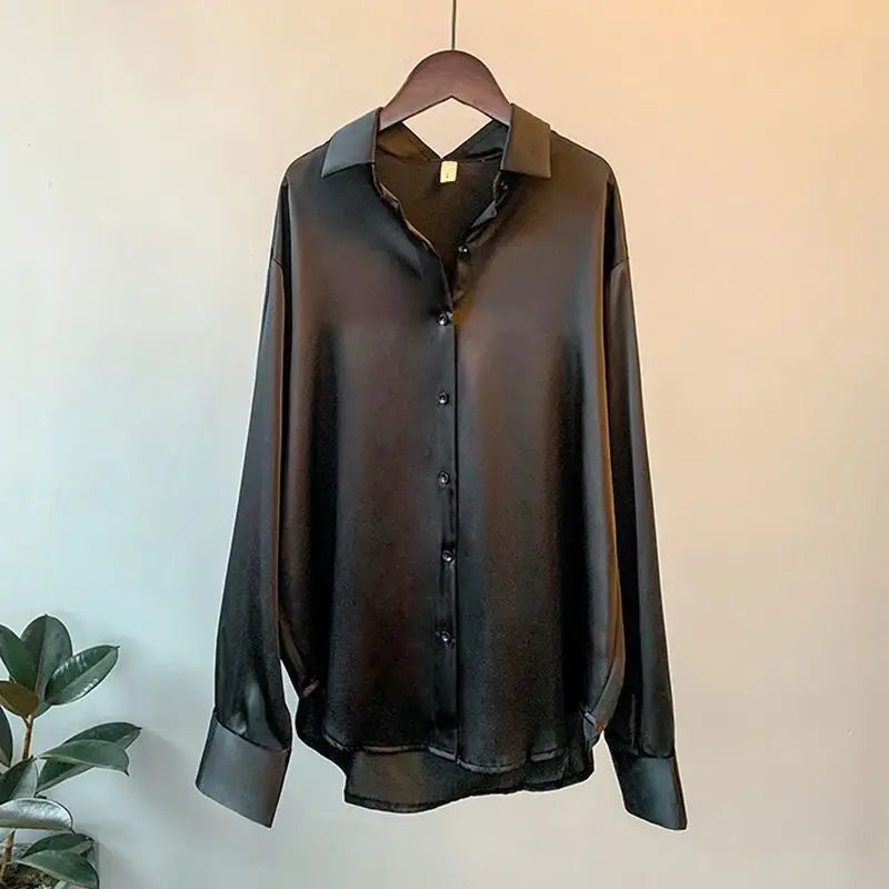 Luxury Silk-Satin Button-Down Shirt – Belléra™ Elegant High-Street Office Blouse 🇬🇧✨