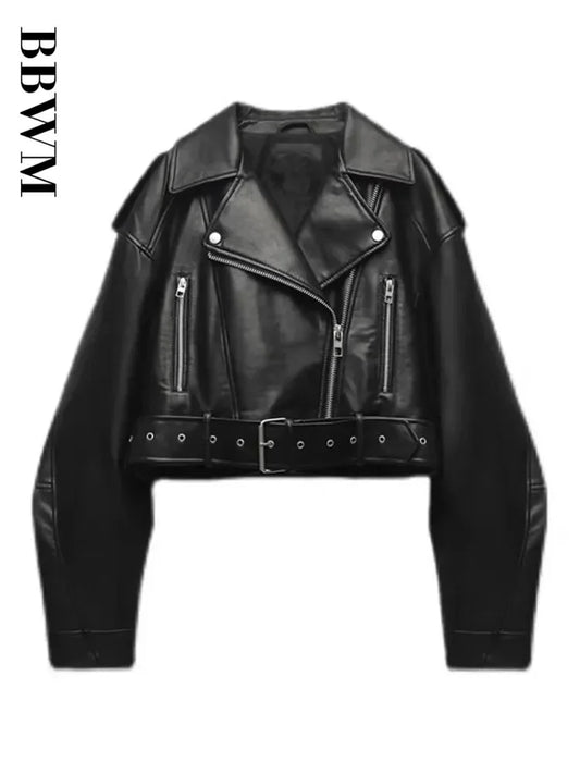 Vintage Cropped Faux Leather Biker Jacket – Belléra™ Belted Streetwear Coat 🇬🇧✨