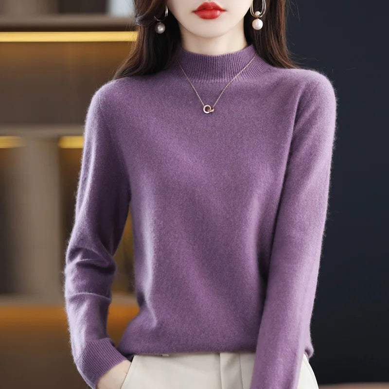 Belléra 100% Merino Wool Cashmere Knit Sweater | Mock Neck Pull
