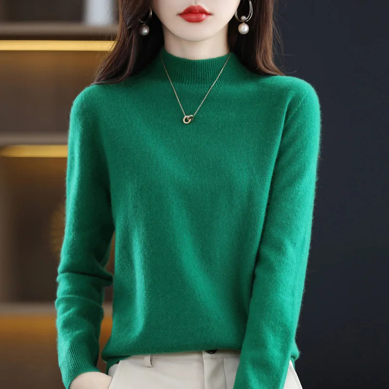 Belléra 100% Merino Wool Cashmere Knit Sweater | Mock Neck Pull