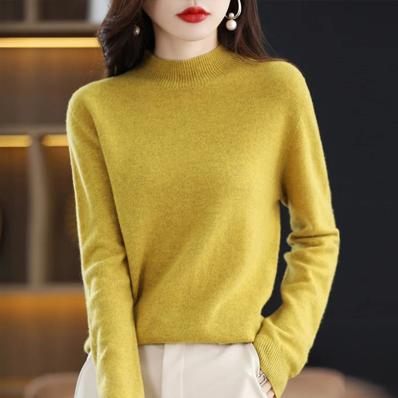 Belléra 100% Merino Wool Cashmere Knit Sweater | Mock Neck Pull