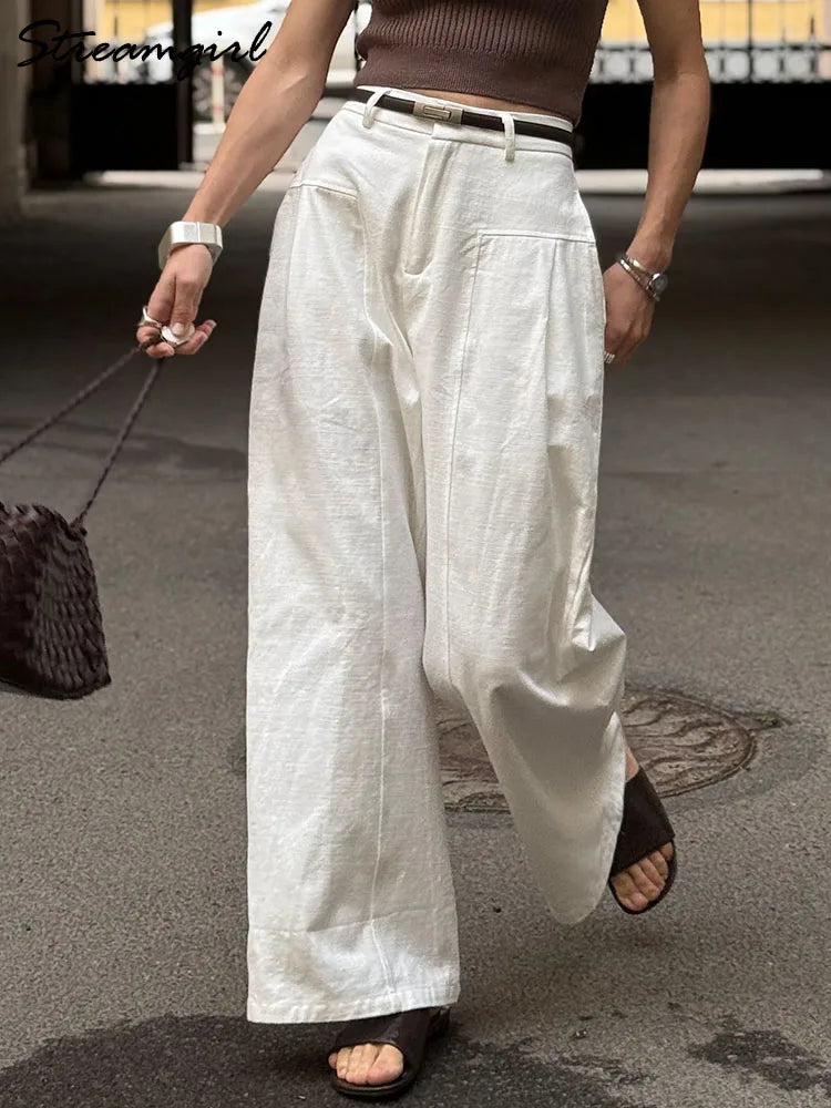 Premium Cotton Linen Wide-Leg Trousers - High-Waisted Summer Pants ✨