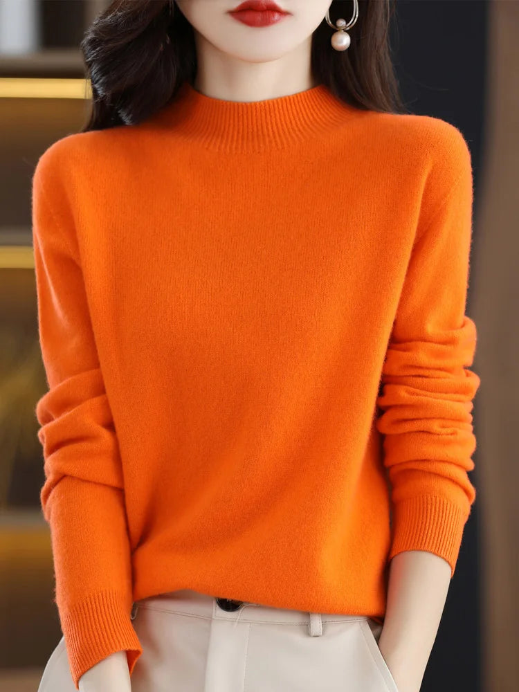 Belléra 100% Merino Wool Cashmere Knit Sweater | Mock Neck Pull