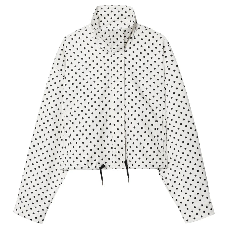 Retro Polka Dot Cropped Bomber Jacket – Belléra™ Aesthetic Zip-Up Aviator Coat 🇬🇧✨